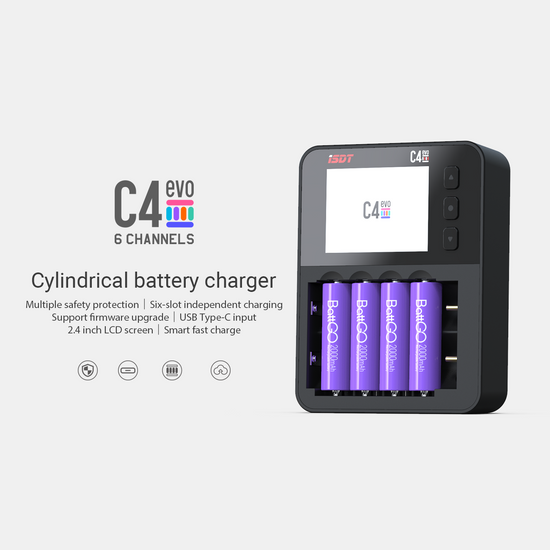 ISDT C4 EVO Smart Battery Charger for AA AAA 18650 26700 Battery with IPS Display Screen