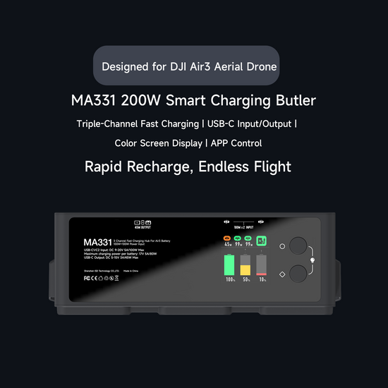 ISDT MA331 Air 3 Charging Hub,200W 3 Channel Smart Battery Charger for DJI Air 3 Series,RC Charger with APP Connection/LCD Display and Discharge Function