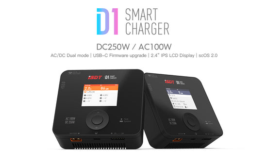 ISDT D1 RC lipo Battery Charger Discharger with AC 100W,DC 250W Dual Input Mode - Hobby Smart Digital Charger - 1~6S Lithium LiHv LiIon Life NiMH Ni-Cd/Pb Lipo Battery Balance Charger